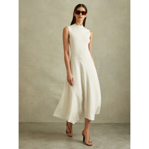 REISS LANI Hybrid Knit Tie Back Midi Dress